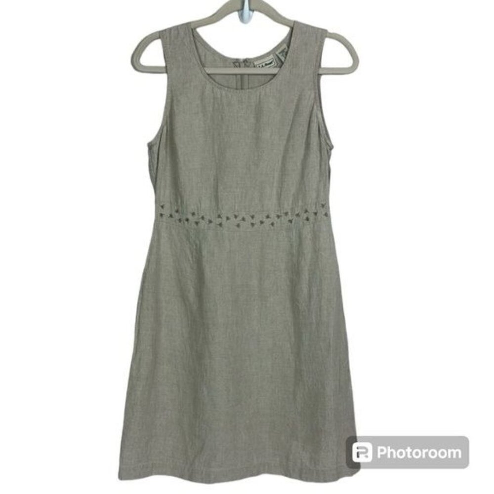 LL Bean Tan Linen Sheath Dress Size 8R sleeveless khaki modest summer coastal